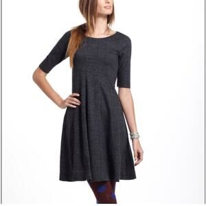 Ganni x Anthropologie Charcoal Scoop Neck Fit Flare Mini Cotton Dress Small